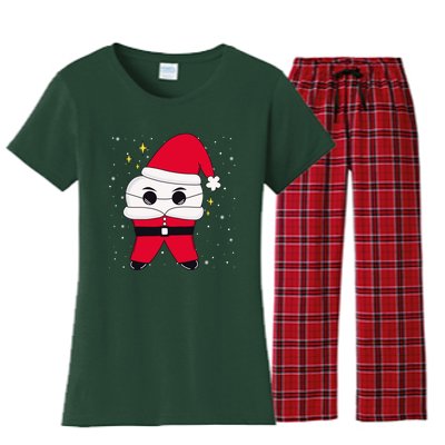 Santa Tooth Dentist Christmas Gift Women's Flannel Pajama Set