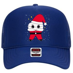 Santa Tooth Dentist Christmas Gift High Crown Mesh Back Trucker Hat