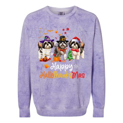 Shih Tzu Dog Halloween Christmas Happy Hallothanksmas Colorblast Crewneck Sweatshirt