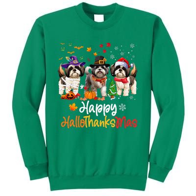 Shih Tzu Dog Halloween Christmas Happy Hallothanksmas Sweatshirt