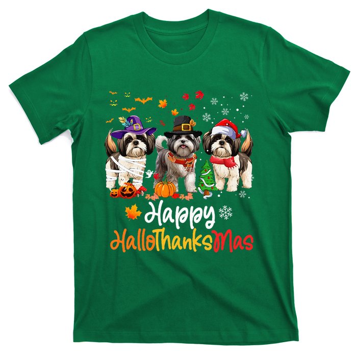 Shih Tzu Dog Halloween Christmas Happy Hallothanksmas T-Shirt