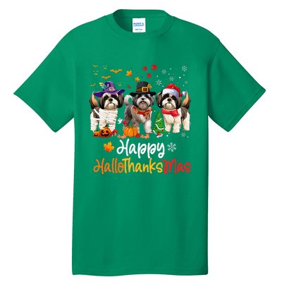 Shih Tzu Dog Halloween Christmas Happy Hallothanksmas Tall T-Shirt