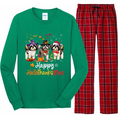 Shih Tzu Dog Halloween Christmas Happy Hallothanksmas Long Sleeve Pajama Set