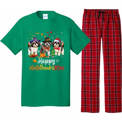 Shih Tzu Dog Halloween Christmas Happy Hallothanksmas Pajama Set