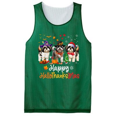 Shih Tzu Dog Halloween Christmas Happy Hallothanksmas Mesh Reversible Basketball Jersey Tank