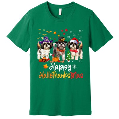 Shih Tzu Dog Halloween Christmas Happy Hallothanksmas Premium T-Shirt