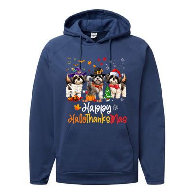 Shih Tzu Dog Halloween Christmas Happy Hallothanksmas Performance Fleece Hoodie