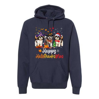 Shih Tzu Dog Halloween Christmas Happy Hallothanksmas Premium Hoodie