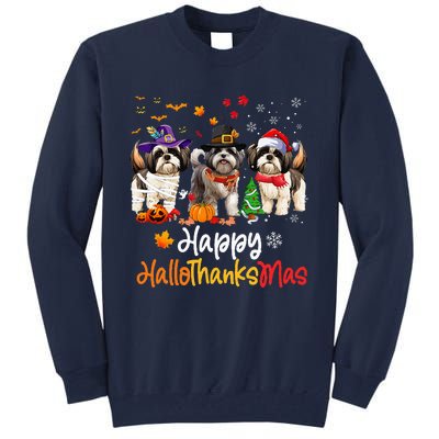 Shih Tzu Dog Halloween Christmas Happy Hallothanksmas Tall Sweatshirt