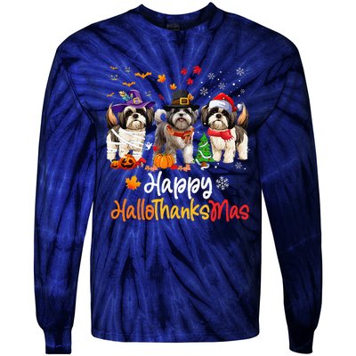 Shih Tzu Dog Halloween Christmas Happy Hallothanksmas Tie-Dye Long Sleeve Shirt