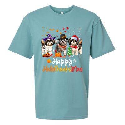 Shih Tzu Dog Halloween Christmas Happy Hallothanksmas Sueded Cloud Jersey T-Shirt