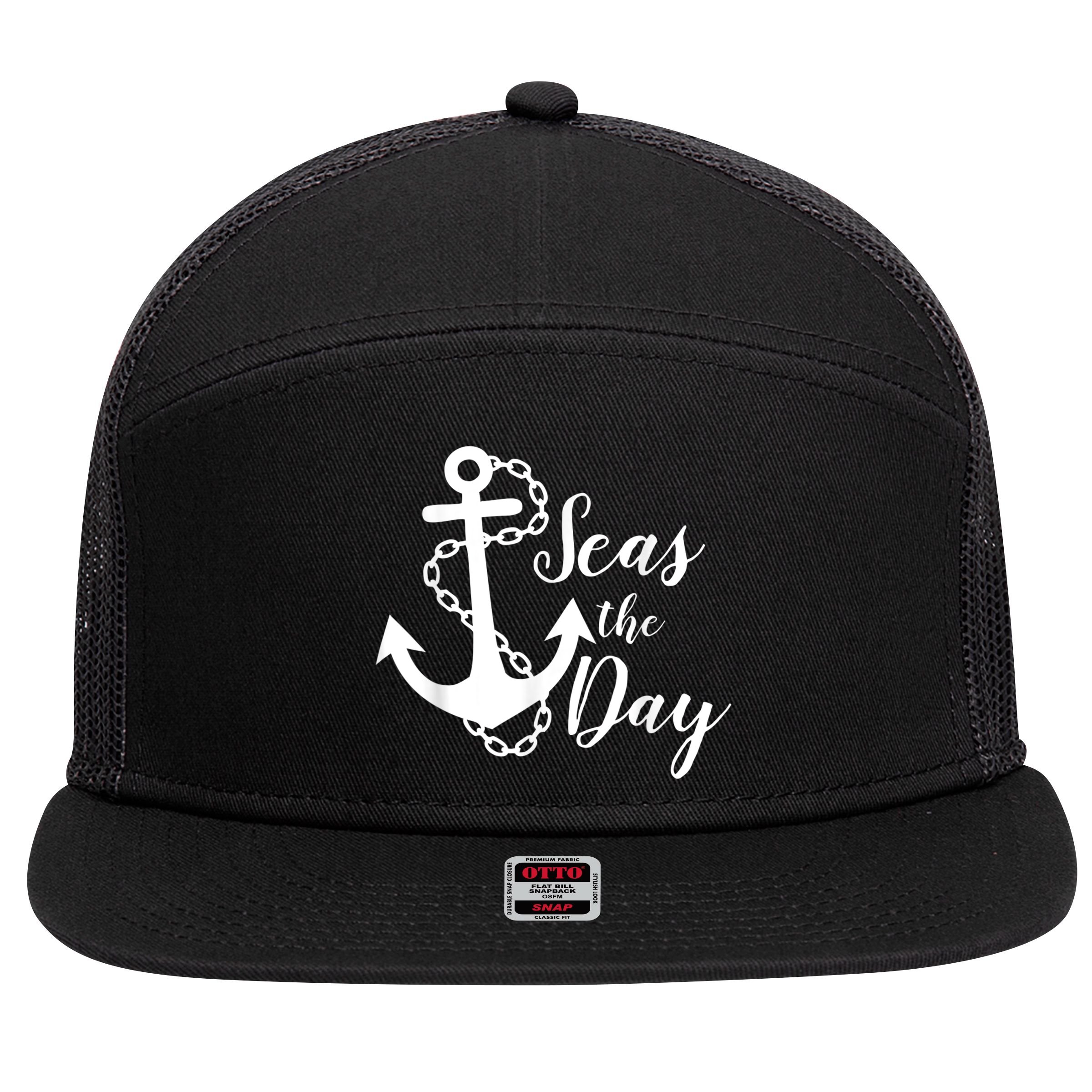 Seas The Day Nautical Anchor Cruise Vacation 7 Panel Mesh Trucker Snapback Hat