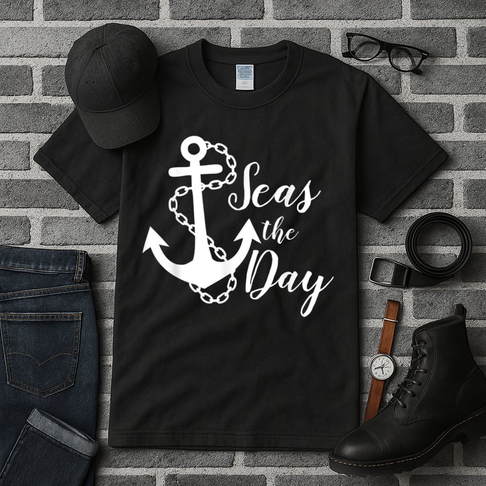 Seas The Day Nautical Anchor Cruise Vacation Tall T-Shirt
