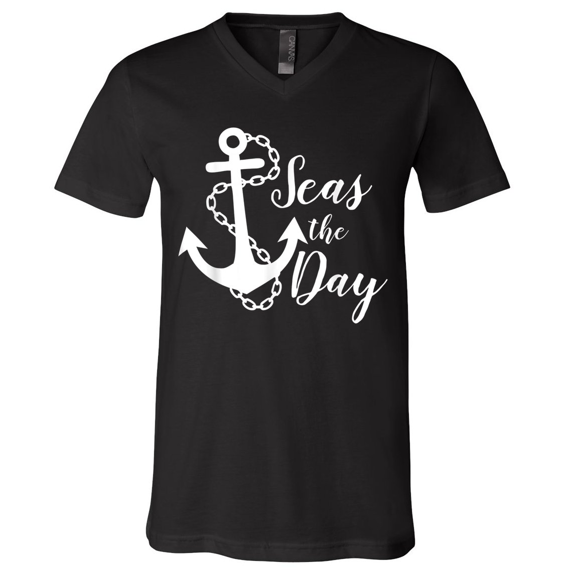 Seas The Day Nautical Anchor Cruise Vacation V-Neck T-Shirt