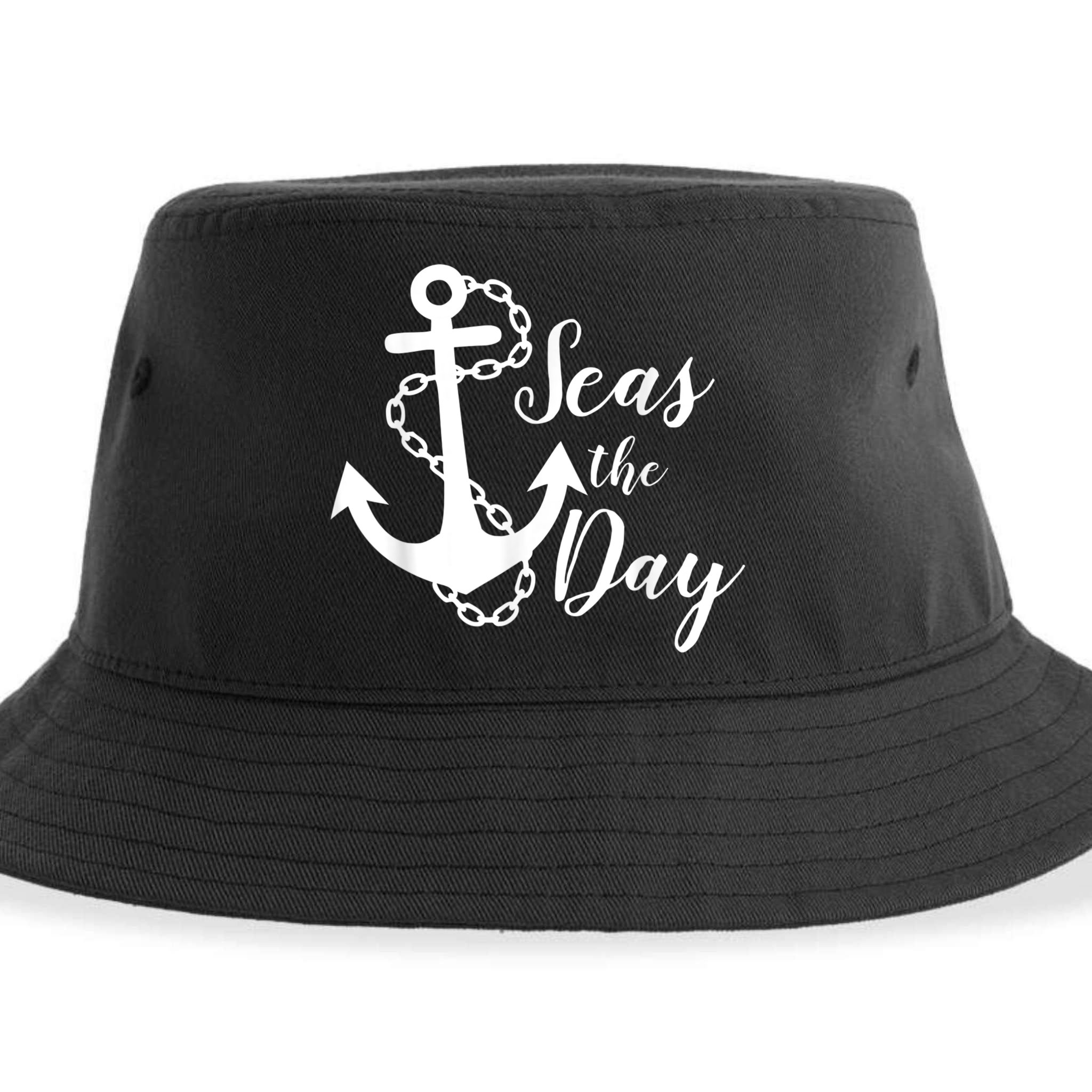 Seas The Day Nautical Anchor Cruise Vacation Sustainable Bucket Hat