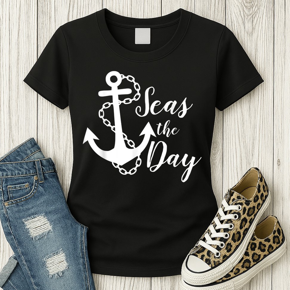 Seas The Day Nautical Anchor Cruise Vacation Womens T-Shirt