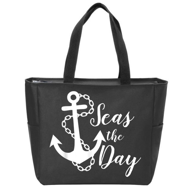 Seas The Day Nautical Anchor Cruise Vacation Zip Tote Bag