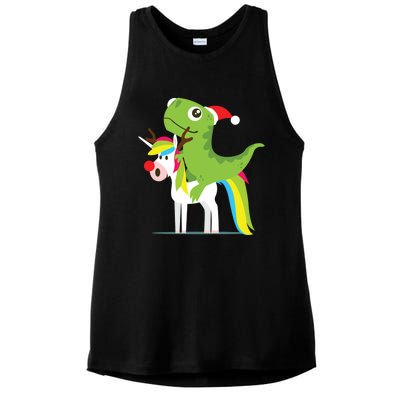 Santasaurus Trex Dinosaur Riding Reindeer Unicorn Christmas Gift Ladies PosiCharge Tri-Blend Wicking Tank