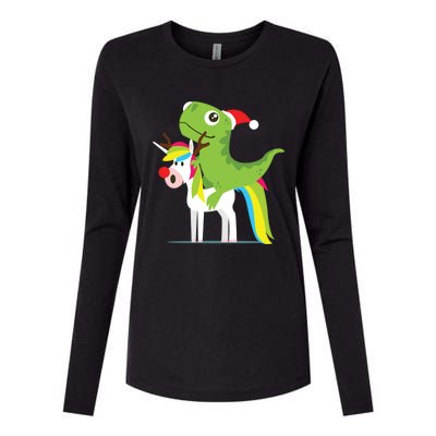 Santasaurus Trex Dinosaur Riding Reindeer Unicorn Christmas Gift Womens Cotton Relaxed Long Sleeve T-Shirt