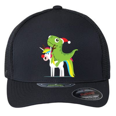 Santasaurus Trex Dinosaur Riding Reindeer Unicorn Christmas Gift Flexfit Unipanel Trucker Cap