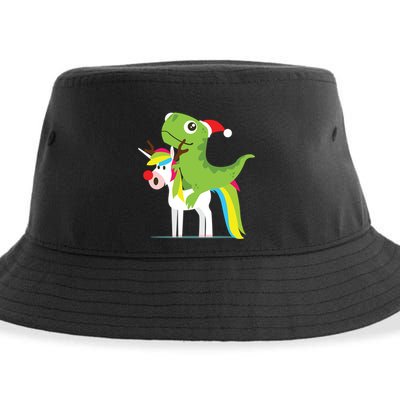 Santasaurus Trex Dinosaur Riding Reindeer Unicorn Christmas Gift Sustainable Bucket Hat
