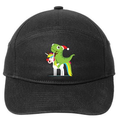 Santasaurus Trex Dinosaur Riding Reindeer Unicorn Christmas Gift 7-Panel Snapback Hat