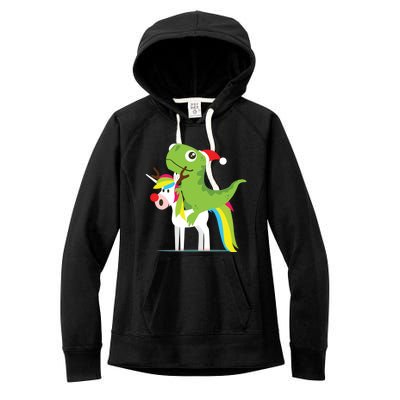 Santasaurus Trex Dinosaur Riding Reindeer Unicorn Christmas Gift Women's Fleece Hoodie