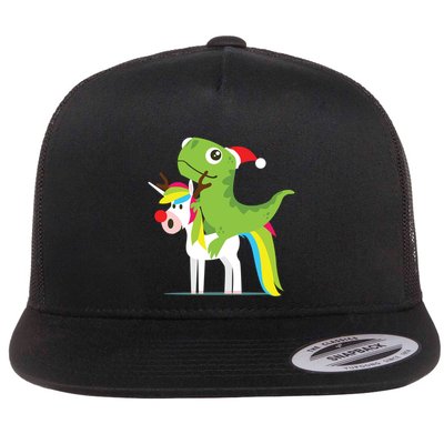 Santasaurus Trex Dinosaur Riding Reindeer Unicorn Christmas Gift Flatbill Hat