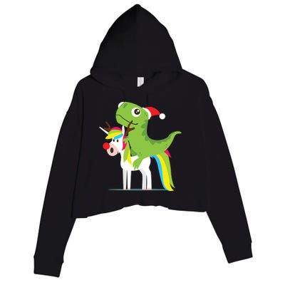 Santasaurus Trex Dinosaur Riding Reindeer Unicorn Christmas Gift Crop Fleece Hoodie