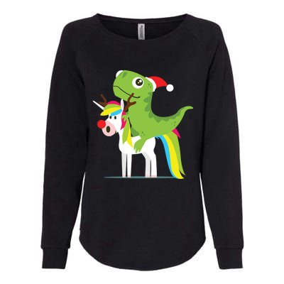 Santasaurus Trex Dinosaur Riding Reindeer Unicorn Christmas Gift Womens California Wash Sweatshirt