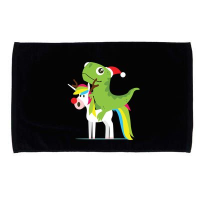 Santasaurus Trex Dinosaur Riding Reindeer Unicorn Christmas Gift Microfiber Hand Towel