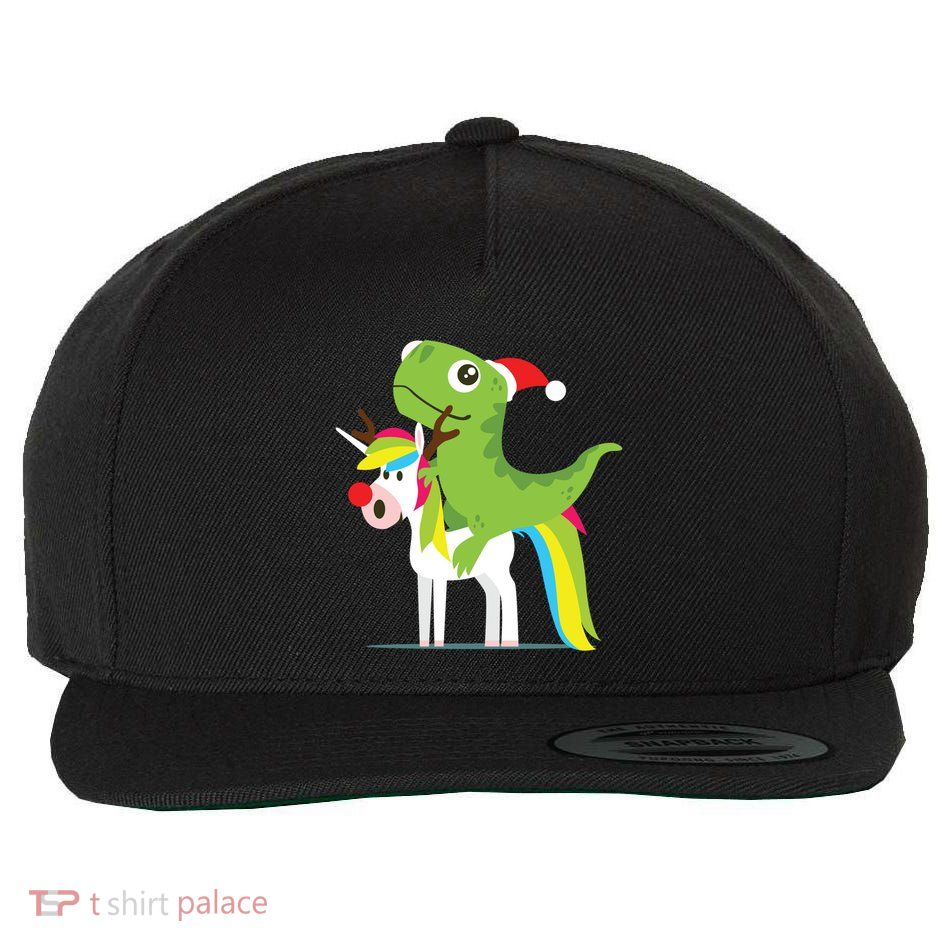 Santasaurus Trex Dinosaur Riding Reindeer Unicorn Christmas Gift Wool Snapback Cap