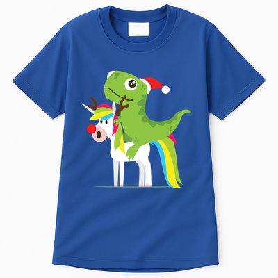 Santasaurus Trex Dinosaur Riding Reindeer Unicorn Christmas Gift Tall T-Shirt