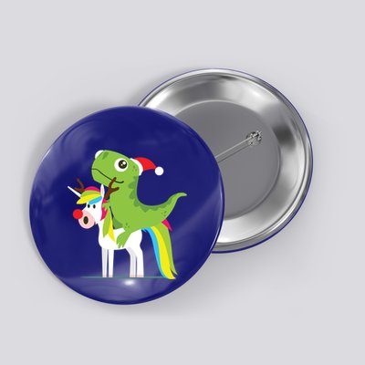 Santasaurus Trex Dinosaur Riding Reindeer Unicorn Christmas Gift Button