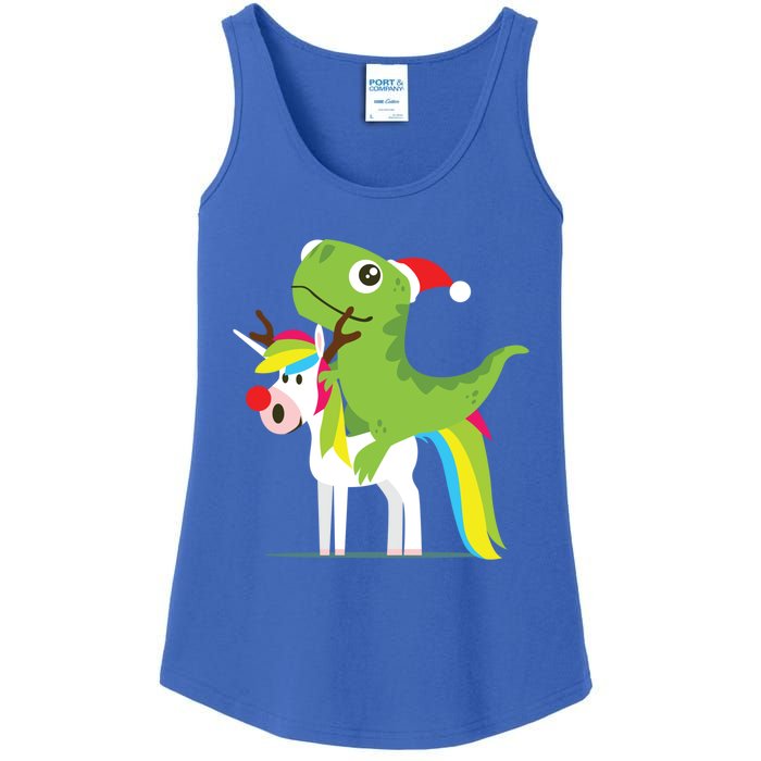 Santasaurus Trex Dinosaur Riding Reindeer Unicorn Christmas Gift Ladies Essential Tank