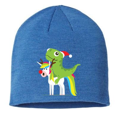 Santasaurus Trex Dinosaur Riding Reindeer Unicorn Christmas Gift Sustainable Beanie
