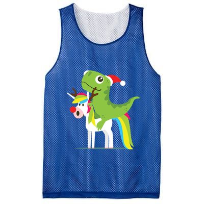 Santasaurus Trex Dinosaur Riding Reindeer Unicorn Christmas Gift Mesh Reversible Basketball Jersey Tank