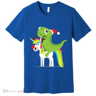 Santasaurus Trex Dinosaur Riding Reindeer Unicorn Christmas Gift Premium T-Shirt
