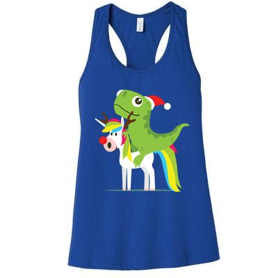 Santasaurus Trex Dinosaur Riding Reindeer Unicorn Christmas Gift Women's Racerback Tank