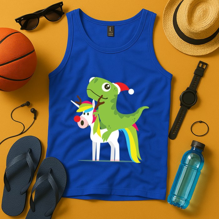 Santasaurus Trex Dinosaur Riding Reindeer Unicorn Christmas Gift Tank Top