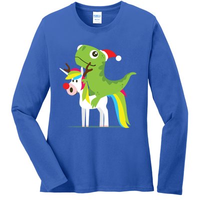 Santasaurus Trex Dinosaur Riding Reindeer Unicorn Christmas Gift Ladies Long Sleeve Shirt