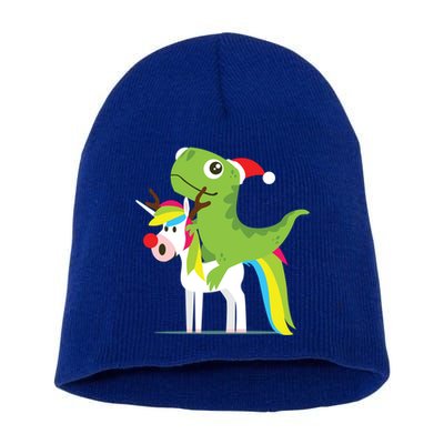 Santasaurus Trex Dinosaur Riding Reindeer Unicorn Christmas Gift Short Acrylic Beanie