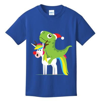 Santasaurus Trex Dinosaur Riding Reindeer Unicorn Christmas Gift Kids T-Shirt