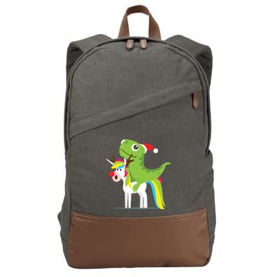 Santasaurus Trex Dinosaur Riding Reindeer Unicorn Christmas Gift Cotton Canvas Backpack