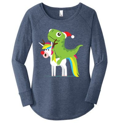 Santasaurus Trex Dinosaur Riding Reindeer Unicorn Christmas Gift Women's Perfect Tri Tunic Long Sleeve Shirt