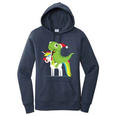 Santasaurus Trex Dinosaur Riding Reindeer Unicorn Christmas Gift Women's Pullover Hoodie