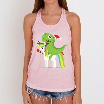 Santasaurus Trex Dinosaur Riding Reindeer Unicorn Christmas Gift Women's Knotted Racerback Tank