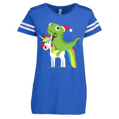 Santasaurus Trex Dinosaur Riding Reindeer Unicorn Christmas Gift Enza Ladies Jersey Football T-Shirt