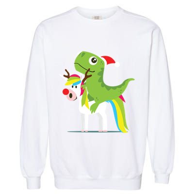 Santasaurus Trex Dinosaur Riding Reindeer Unicorn Christmas Gift Garment-Dyed Sweatshirt