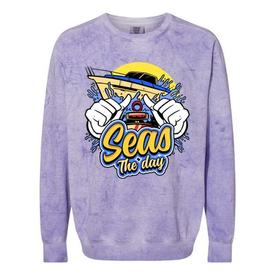 Seas The Day Compass Ocean Maritime Sealife Gift Colorblast Crewneck Sweatshirt